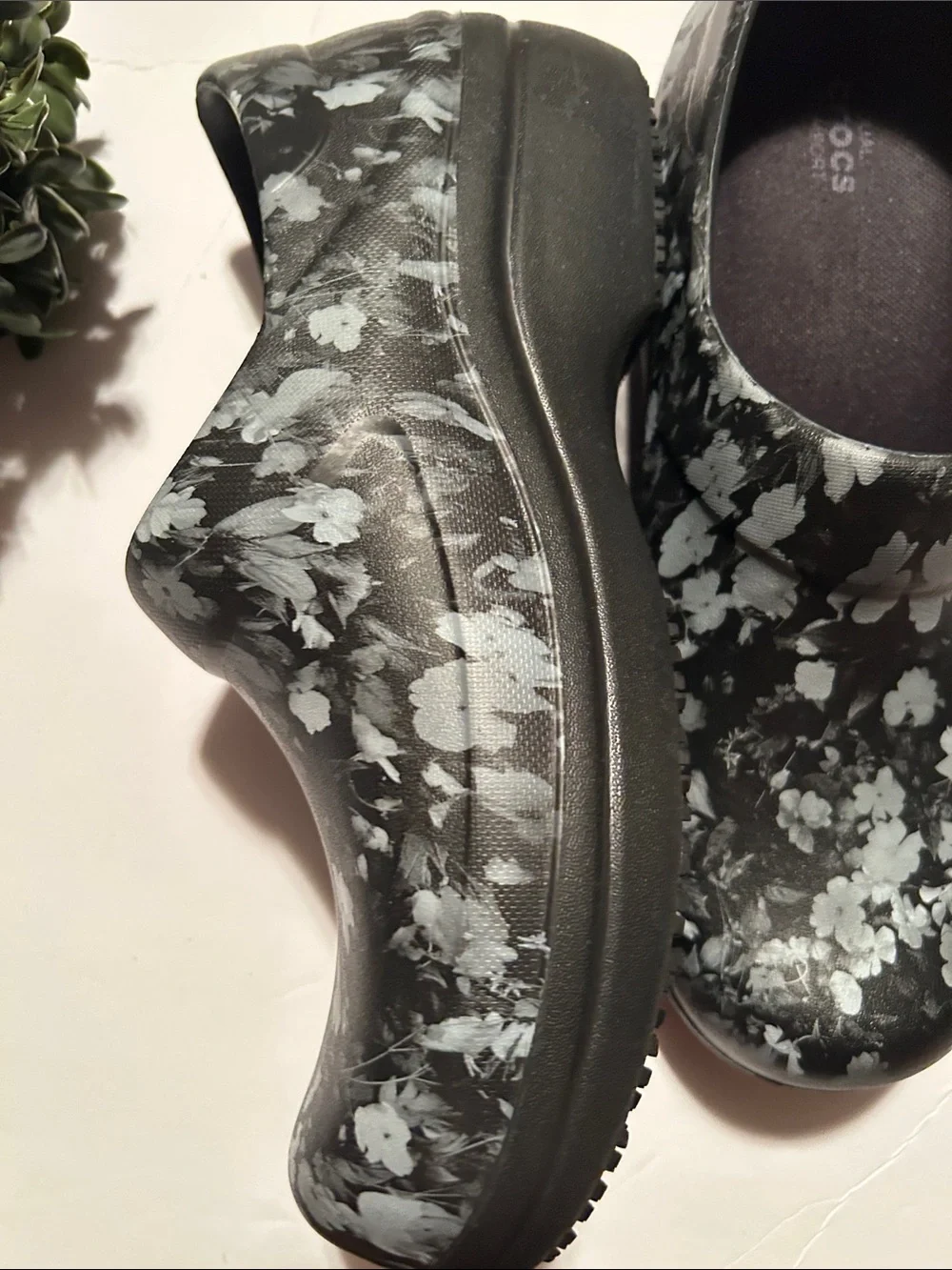 CROCS Black Floral Slip resistant.